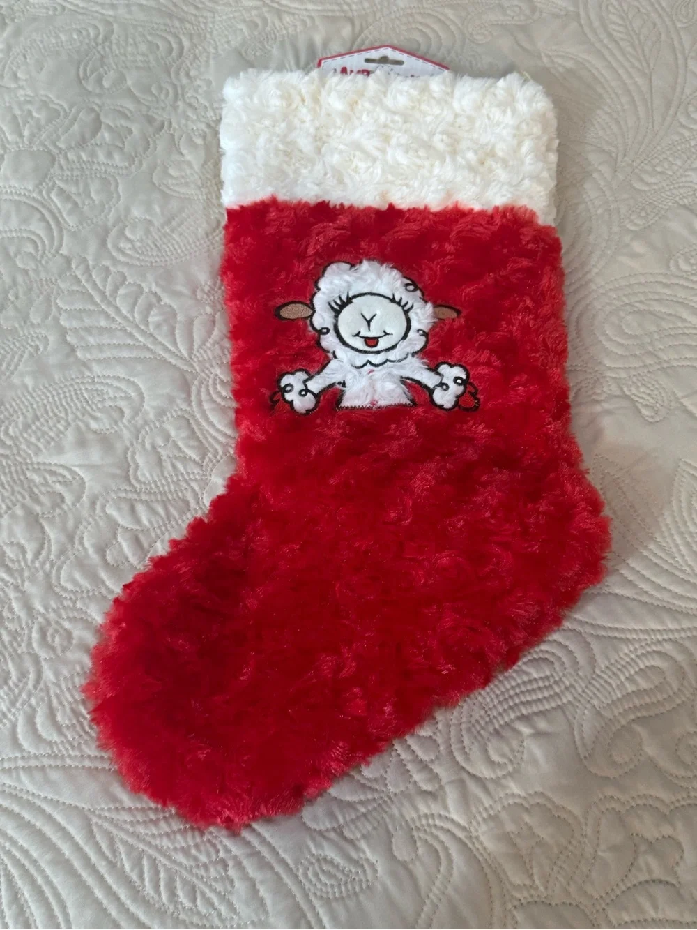Multipet Lamb Chop Dog Toy Christmas Stocking Red White Fuzzy Plush 17